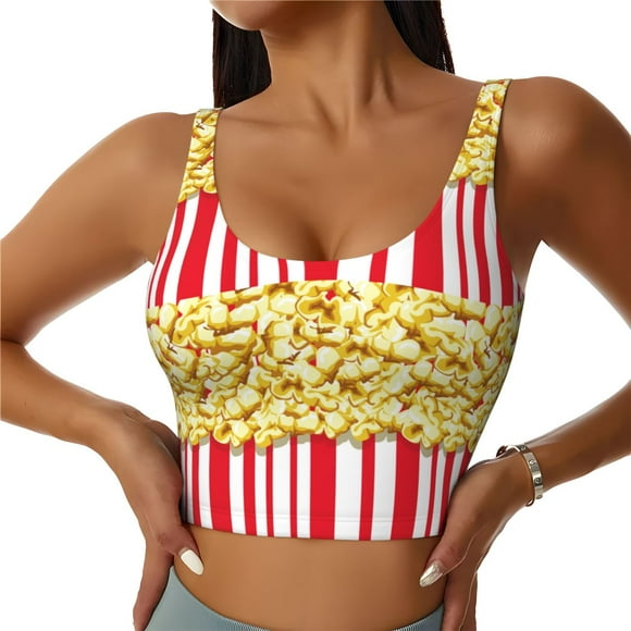 Fotbe Popcorn Sujetador Deportivo Largo sin Aros para Mujer con Almohadillas y Soporte Medio, Transpirable y Absorbente, Camiseta Tipo Chaleco o Tank Top-X-Large
