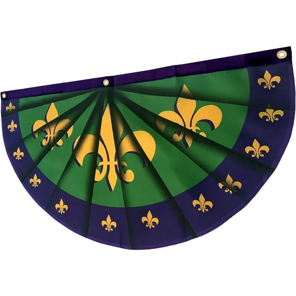 Fleur-de-lis Mardi Gras Bunting Flag – 3' x 5', Carnival, Purple, Green, Gold
