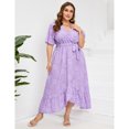 thumbnail image 2 of Women's Plus Size Floral Printed Dress Casual Wrap V Neck A Line Ruffle Belted Dress, 2 of 5