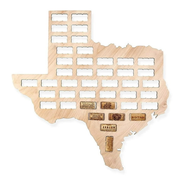 Torched Texas Wine Cork Map 1 Piece Wall Mount Decor 24"x 18"x 1.4"