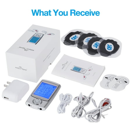 Easy@Home Rechargeable TENS Unit Muscle Stimulator, Lower Back Pain Device, 16 Modes, 20 Intensity Levels, 1 Pack