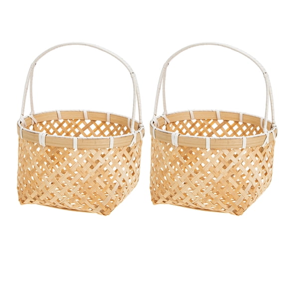FELTECHELECTR Small Fruit Basket Bamboo Woven Basket Synthetic Material 2Pcs