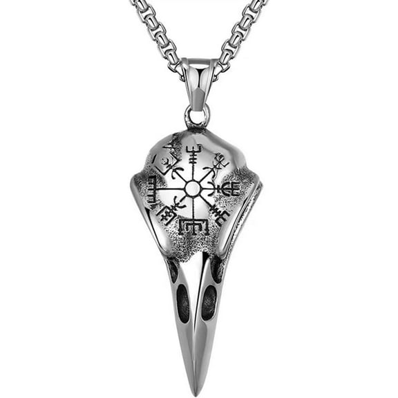 Crow Skull Necklace, Punk Crown Skull Necklace For Men And Women, Animal Amulet Bronze Jewelry, Pirate Symbol Vintage Crow Hawkbeak Pendant(Silver)