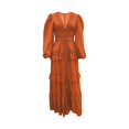 thumbnail image 5 of ZHOGXU Fashion Womens A Line Midi Dresses Solid Color V Neck Long Sleeve Regular Fit Beach Vacation Outfit, 5 of 6
