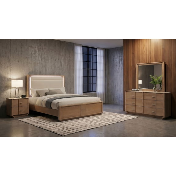 Coaster Leanne 4-Piece Queen Bedroom Set, Light Oak