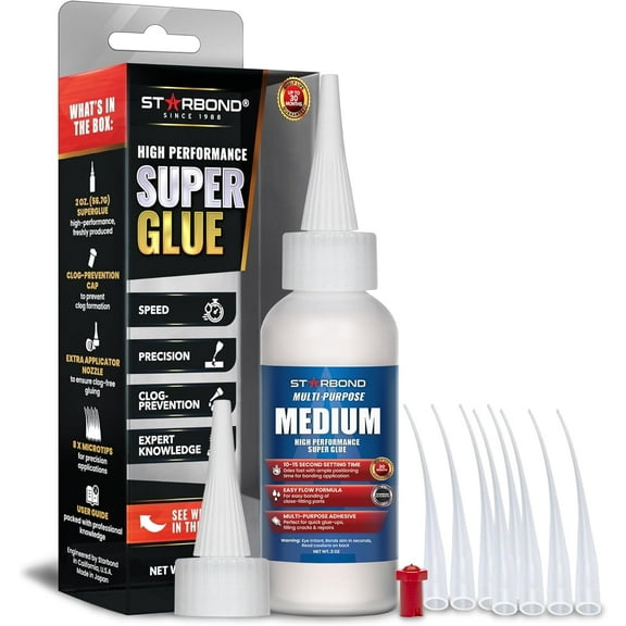Starbond 2 oz. Medium CA Glue (Premium Cyanoacrylate Super Glue) for Quick Glue-ups, Woodworking, Woodturning, Hobby Model