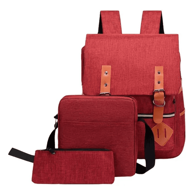 Mochilas Backpack Impermeable Puerto Usb Set 3pzs Vino Malubero Malu1322