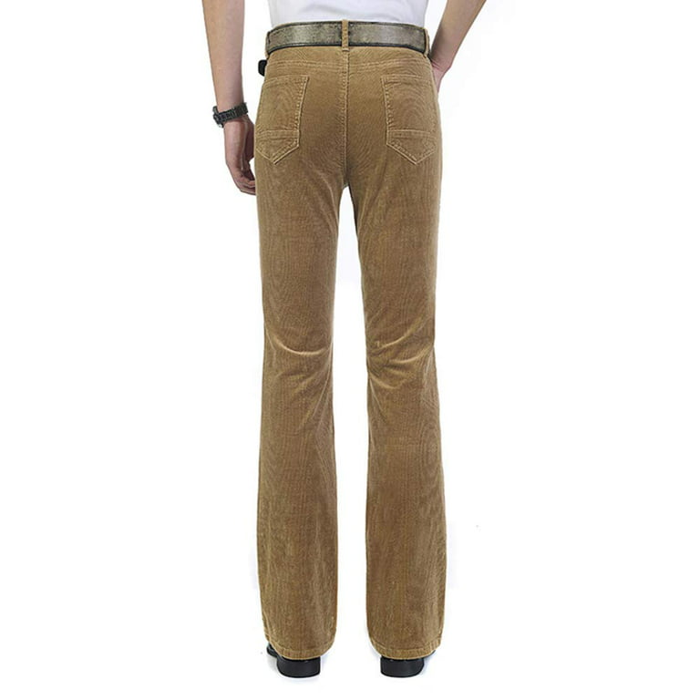 HAORUN Men Corduroy Bell Bottom Flares Pants Slim Fit 60s 70s Vintage  Bootcut Trousers 