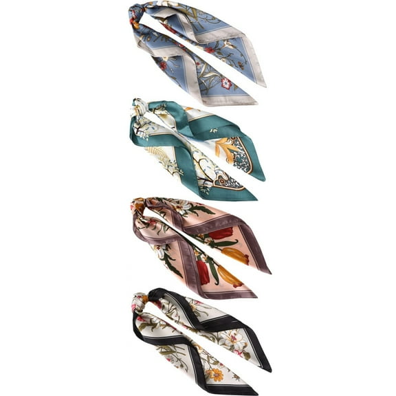 27 In Silk Feeling Square Head Scarf - 4 Pcs Satin Square Head Scarves for Women
