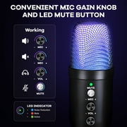 Atzeste USB Microphone, Computer Condenser Gaming Mic for PC/Laptop/PS4/5, Headphone Output, Volume Control, USB Type C Plug and Play, LED Mute Button, for Streaming, Podcast, Studio Recording