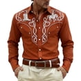 thumbnail image 3 of Mens Shirts Western Cowboys Printed Long Sleeve Button Lapel Top Casual Carnival Theme Classic Comfortable Shirt for Men Brown S, 3 of 5