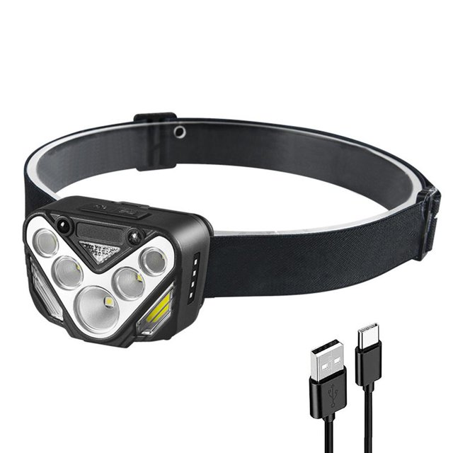 Lámpara XPE + COB LED Antorcha para acampar 5 modos Faro de inducción de onda a prueba de agua (Plata) Ndcxsfigh Para estrenar