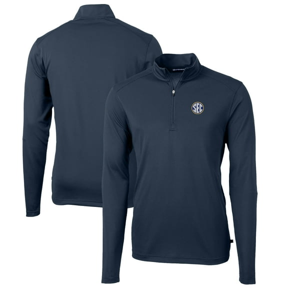 Men's Cutter & Buck Navy SEC Gear Virtue Eco Pique Recycled Quarter-Zip Pullover Top
