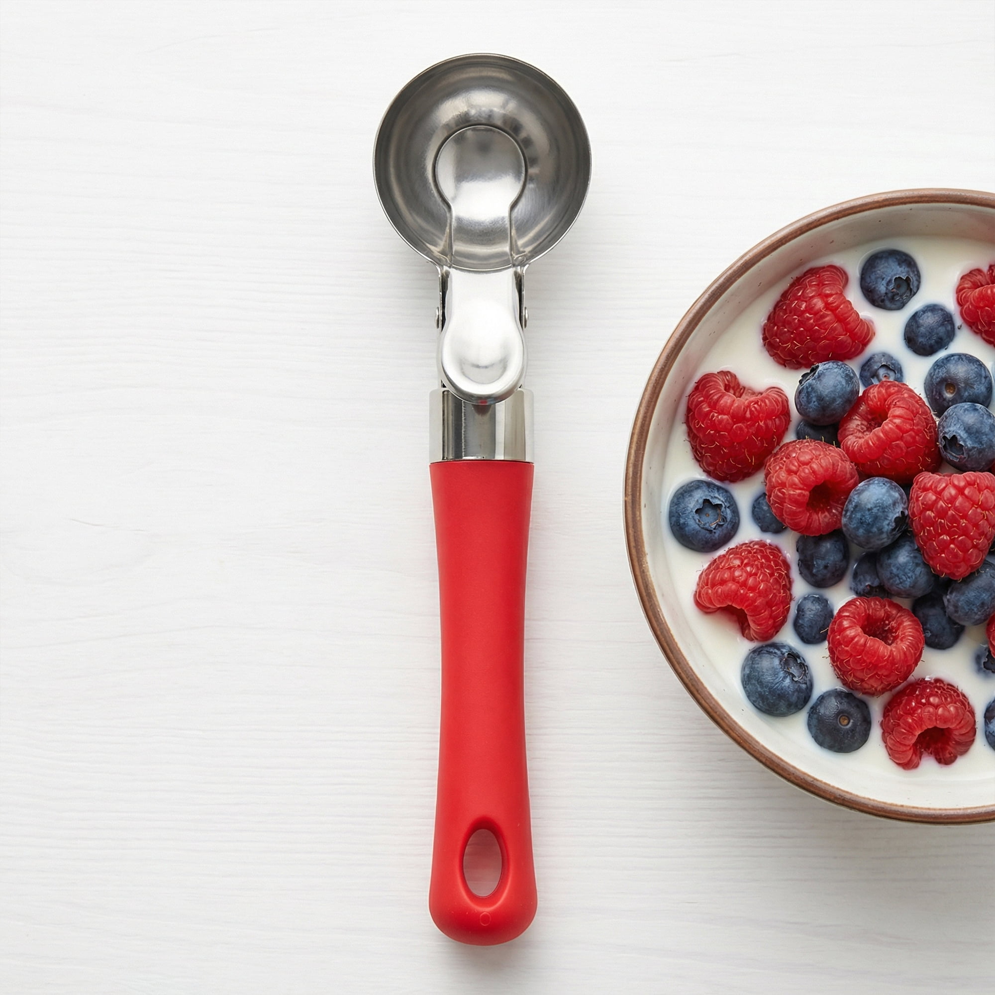 Unique Bargains Stainless Steel Ice Cream Scoop with Ergonomic Handle Rose Red