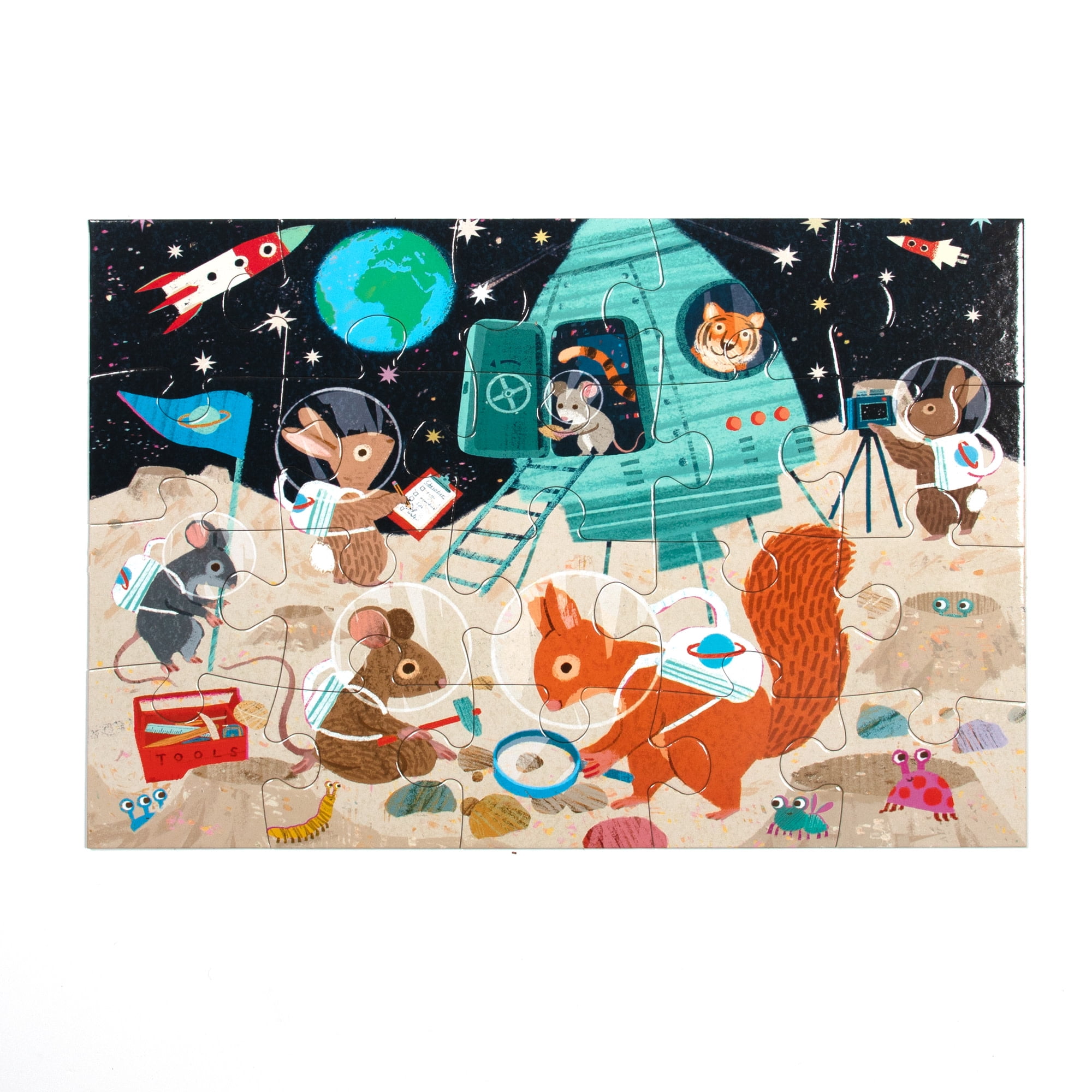 eeBoo: Space Exploration - 20 Piece Puzzle - 15 x 11" Kids Jigsaw, Oversized Glossy High-Quality Pieces, Animals On The Moon, Preschool Puzzle, Age 3+