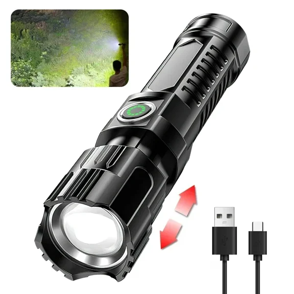 High Strong Power Led Flashlights 2000LM Tactical USB Charging Camping Emergency Fishing Zoom Lantern Torch with Display Light