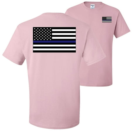 Police American Flag USA FRONT AND BACK Mens T-shirts   Light Pink  Small