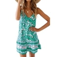 thumbnail image 3 of Vestido Corto Sin Mangas Vestido Con Estampado Floral Mujer Con Cuello En V Ropa De Verano, Verde, S Kearding AP002157-16, 3 of 5