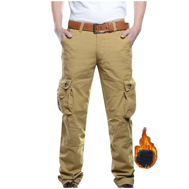 Xysaqa Men's Fleece Lined Cargo Pants Casual Cotton Multi