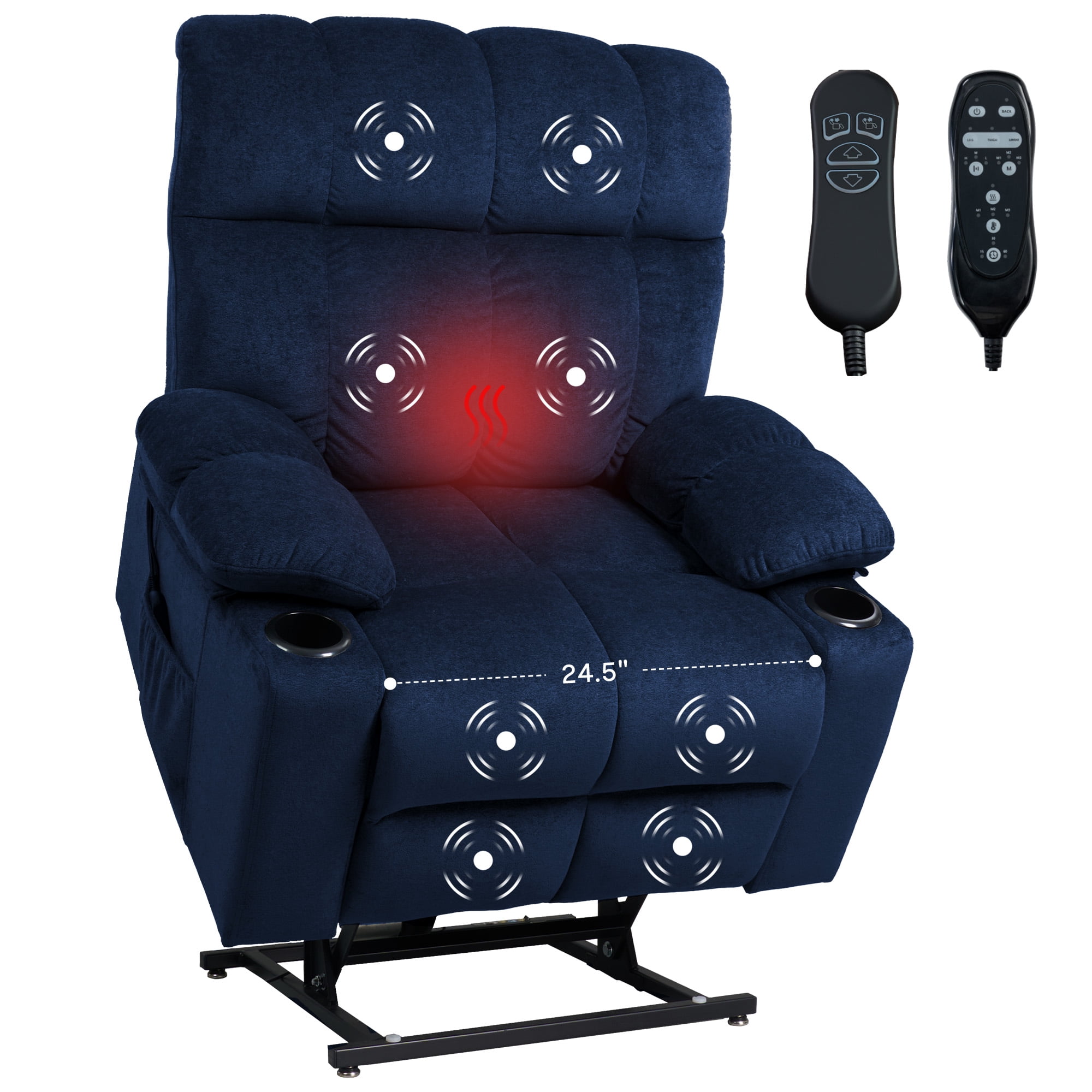 FitStand Dual Motor Power Lift Recliner Chair for Elderly with Massage and Heat, Oversized Lay Flat Sleeping Recliner with USB Charging Ports, Blue