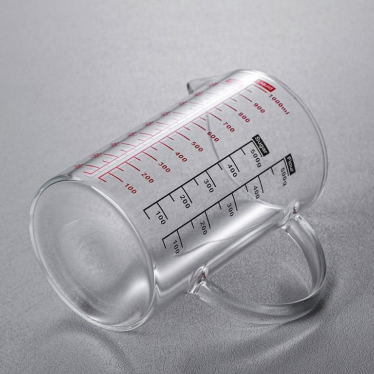 Simax Glass Measuring Cup | Durable Borosilicate Glass, Easy to Read Metric Measurements- Liter, Milliliter, Ounce, Sugar Grams, Flour Grams, Drip