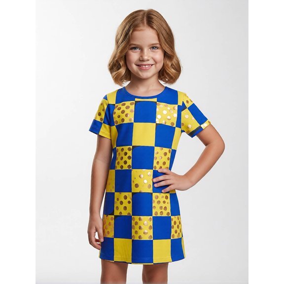 Girls Casual Casual Dress Casual Fit Short Sleeve Play Dress Comfortable Everyday Wear for Little Girls Age 5-10 Activewear