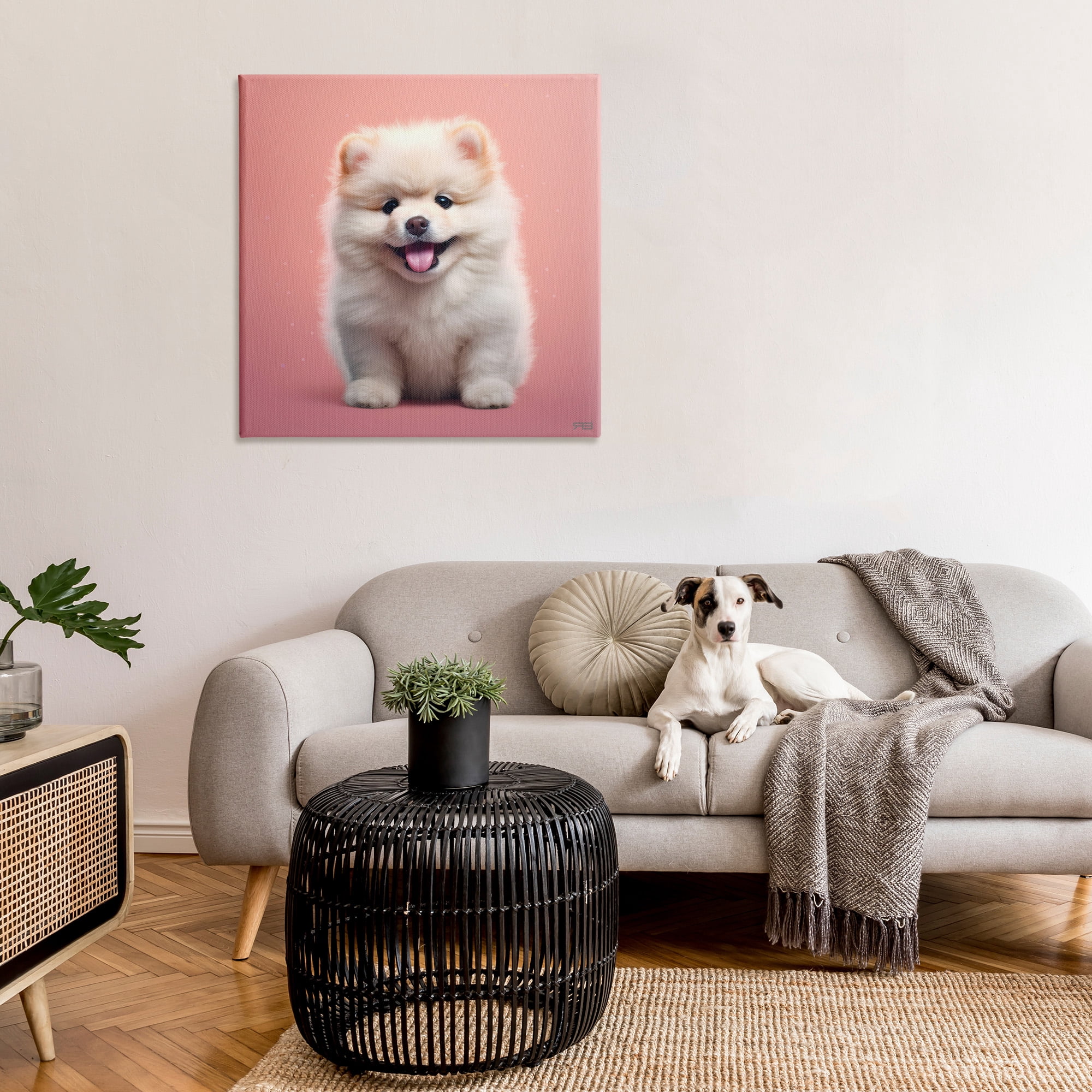 Stupell Industries Fluffy Puppy on Pink Animals & Insects Painting Gallery Wrapped Canvas Art Print Wall Art, 36 x 36