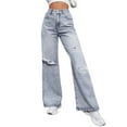 thumbnail image 4 of vigerkar Women's Ripped Jeans High Waisted Distressed Baggy Straight Wide Leg Pants BU2, L, 4 of 9