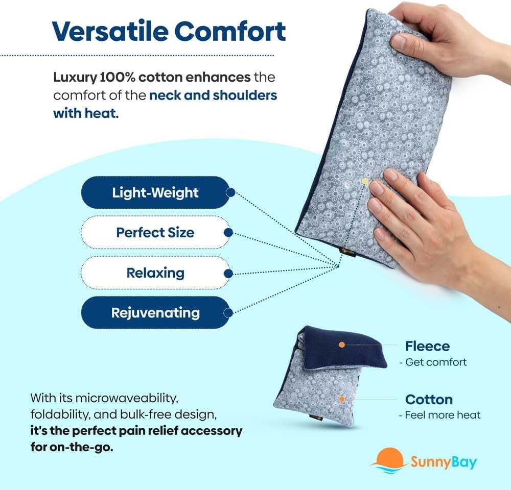SunnyBay Small Microwave Heating Pad, Microwavable Versatile Cold/Heated Neck and Shoulder Wrap for Back Pain and More, Moist Heat Cotton-Fleece Pad, 6x11 Inches, Blue-Stars, Pack of 2