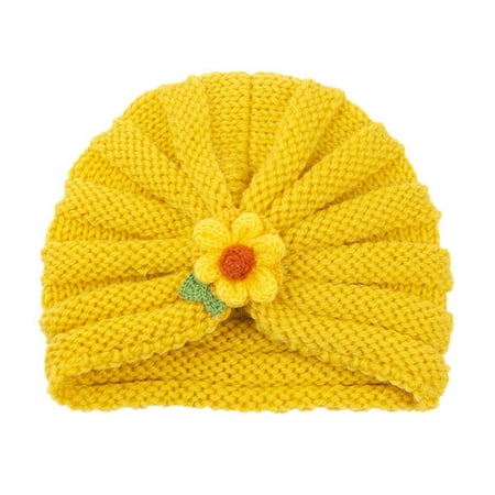 

YWDJ 0-24 Monts Fall Winter Boys Girls Flowers Knitted Windproof Warmth Ear Protection Kids Hat Yellow