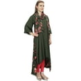 thumbnail image 1 of Bimba Rayon Olive Green High Low Designer Kurta Casual Wear Kurti With Scarf - 10, 1 of 4