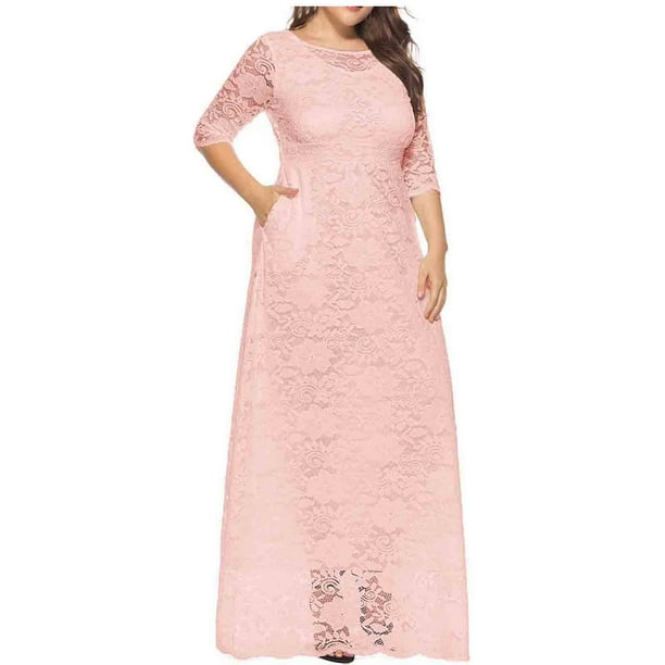 Women's Plus Size Wedding Guest Dresses Crewneck Floral Lace 3/4 Sleeve