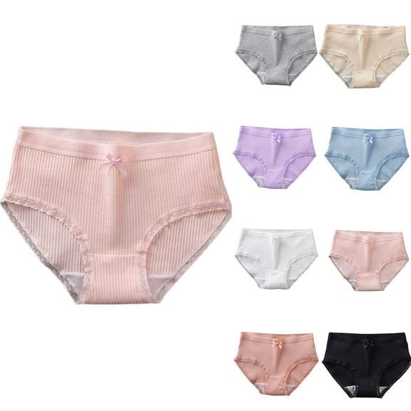 Swuxness Women's Lace Breathable Briefs, Women's Underwear, Women's Mid Waisted Solid Color Ribbed Lace Bowknot Breathable Comfortable Soft Briefs Panties for Ladies Beige, M