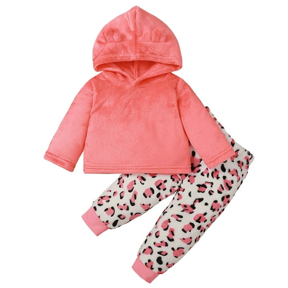 Abrigo Cálido De Invierno Para Niños Pequeños, Ropa De Abrigo Con Capucha Para Niñas, Conjunto De Trajes Con Estampado De Leopardo De Franela Para Bebés Odeerbi LM103-791