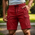 thumbnail image 5 of Havenx Casual Cargo Shorts for Men Elastic Waist Drawstring Cargo Shorts with Multi Pockets Stretch Knee Length Pant Comfort Athletic Relaxed Fit Outdoor Work Clothes,Red M, 5 of 5