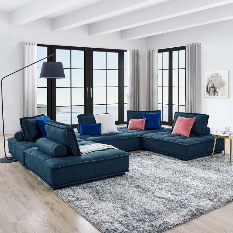Navy Blue Tufted Sectional Velvet Tufted Blue Sectional Sofa With