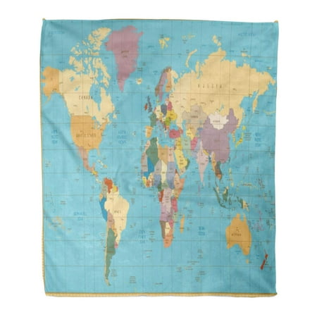 ASHLEIGH Flannel Throw Blanket Old Retro Color Political World Map All are Separated in Layers Clearly Labeled Travel 58x80 Inch Lightweight Cozy Plush Fluffy Warm Fuzzy