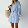 thumbnail image 2 of UAMVSH 2 Piece Sets for Women Lantern Long Sleeve Lounge Sets Jacquard Hollow Button Down Shirts with Shorts Set Beach Vacation Outfits, 2 of 7