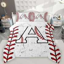 Manfei Letter A Monogrammed Bedding Comforter Set,Baseball Game Lover Twin Comforter Sets,White Red Bedding Set For Boys,Microfiber Room Decorative Reversible,2pcs
