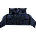 thumbnail image 5 of Chezmoi Collection Contemporary 7-Piece Luxury Flocked Floral Fabric Comforter Set, California King, Navy, 5 of 6