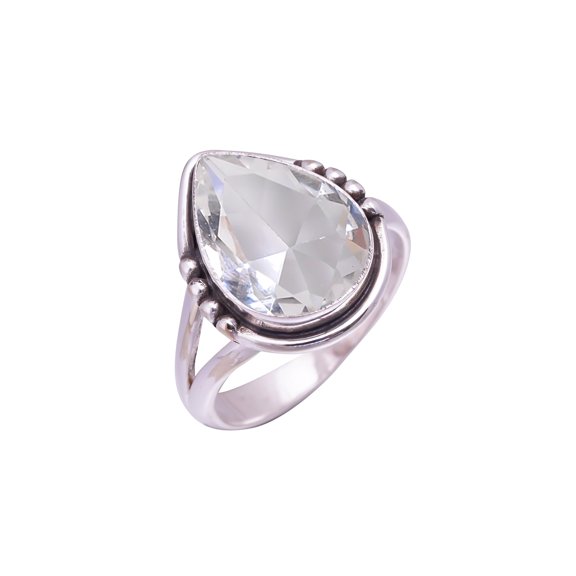 White Topaz Gemstone 925 Sterling Silver Ring, Adjustable Ring, Silver Jewelry Ring, White Ring, Pear Ring, Dainty Ring, Handmade Ring, Gemstone Ring,