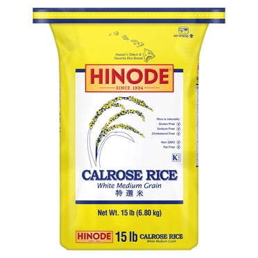 Hinode Calrose White Medium Grain Rice, 15 lb Bag – Gluten-Free Bulk Pantry Staple