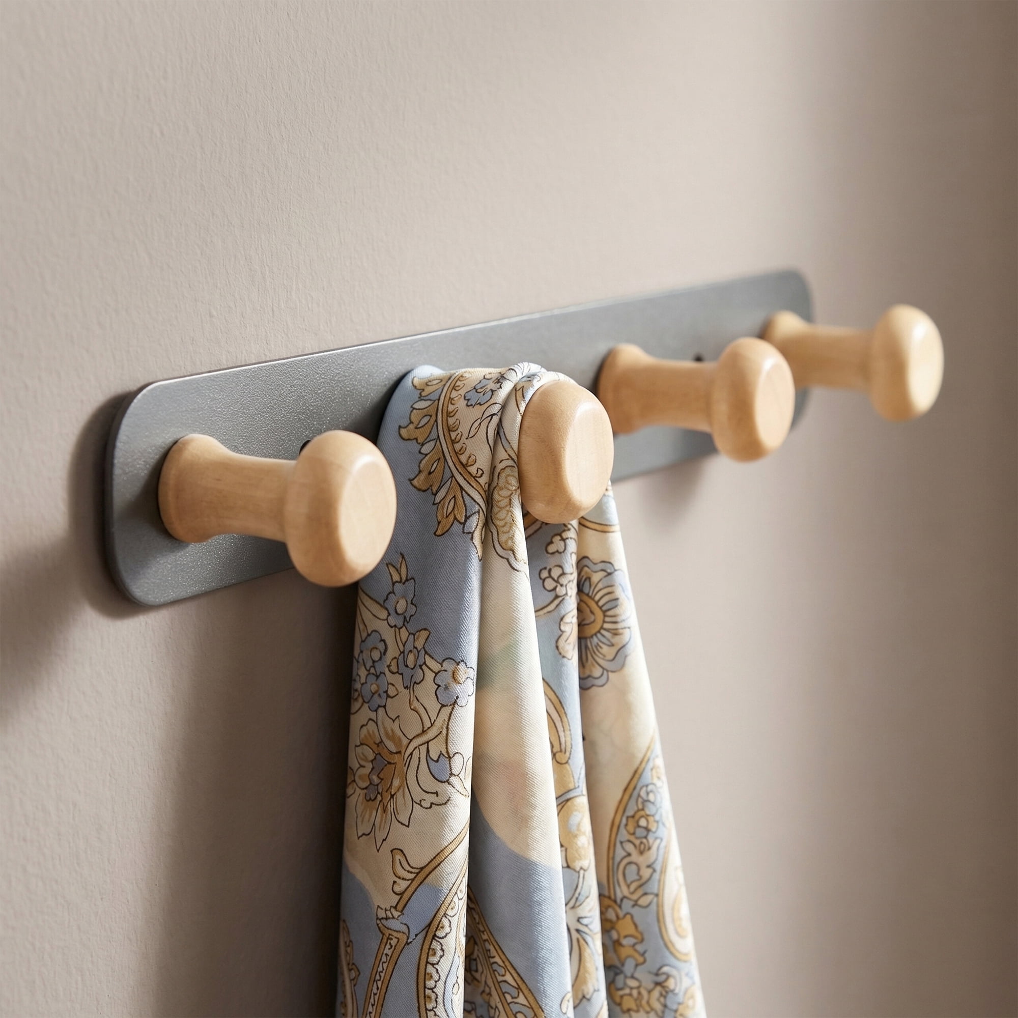 Unique Bargains Coat Rack Wall Mount Aluminum Alloy Wood Hook Hat Rack Gray 11"x1.3"
