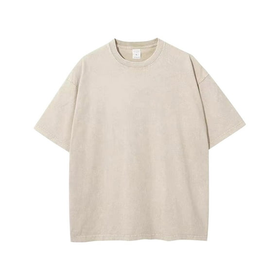 Mens Oversize Cotton T-Shirts Summer Casual Solid Color T Shirt Loose Fit Baggy Crewneck Tees