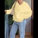 thumbnail image 5 of Suéteres de Cuello en V para Mujer, Suéteres Negros, Tops de Punto Básicos de Otoño con Dobladillo Alto y Bajo, Suéter Informal. Amarillo L, 5 of 7