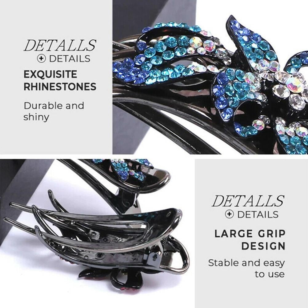 Women Rhinestone Double Flower Hair Clips Shinning Crystal Drills Duckbill Hair Claws Elegant Hair Combs Hairgrip Headwear Hair B7F2
