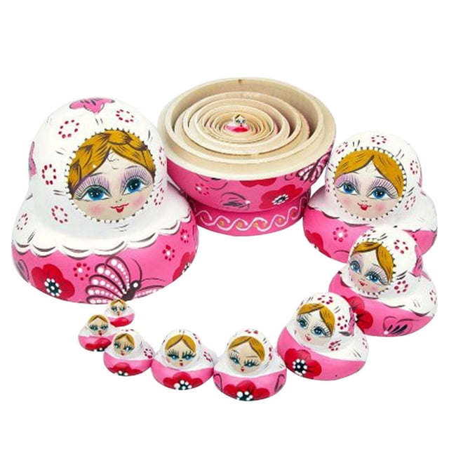 Muñecas rusas para niñas pintadas a mano de madera de tilo para niños, juguetes de regalo, muñecas de anidación de Matryoshka de madera 10 piezas Monstrate WJ1925-00B