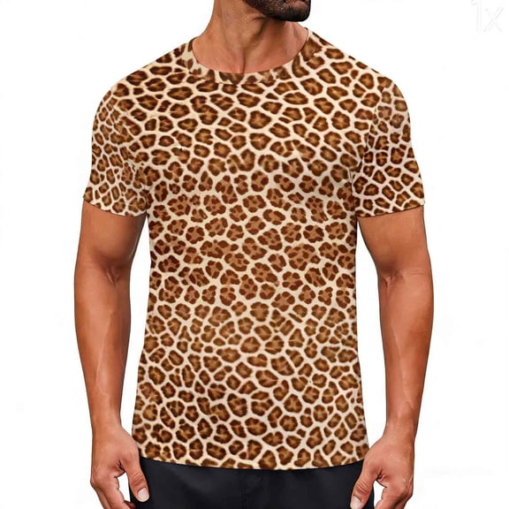 Men's Leopard Printed Summer Tops Crew Neck Short Sleeve Graphic Tees Vintage T Shirt Trendy Coffee