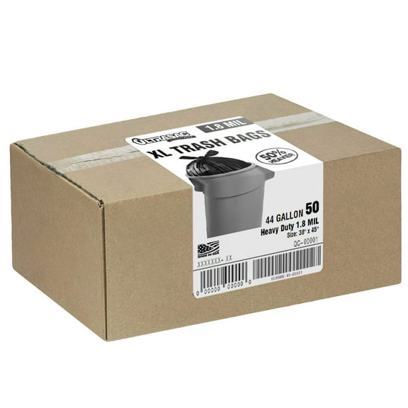 Ultrasac - Extra Large Heavy Duty Trash Bags, 44 Gallon, 1.8 Mil, 38" x 45", Black, 50 Bags/Roll