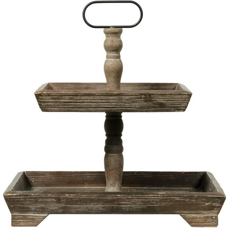XBRW Farmhouse Two Tiered Tray Stand, Rectangle Rustic Wood Two Tiered ...